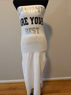 Topia White Strapless Swim Coverup with Silver and Black Lettering